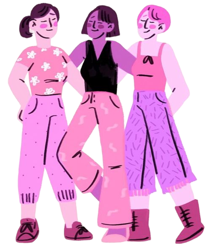 Illustration of 3 women in pink